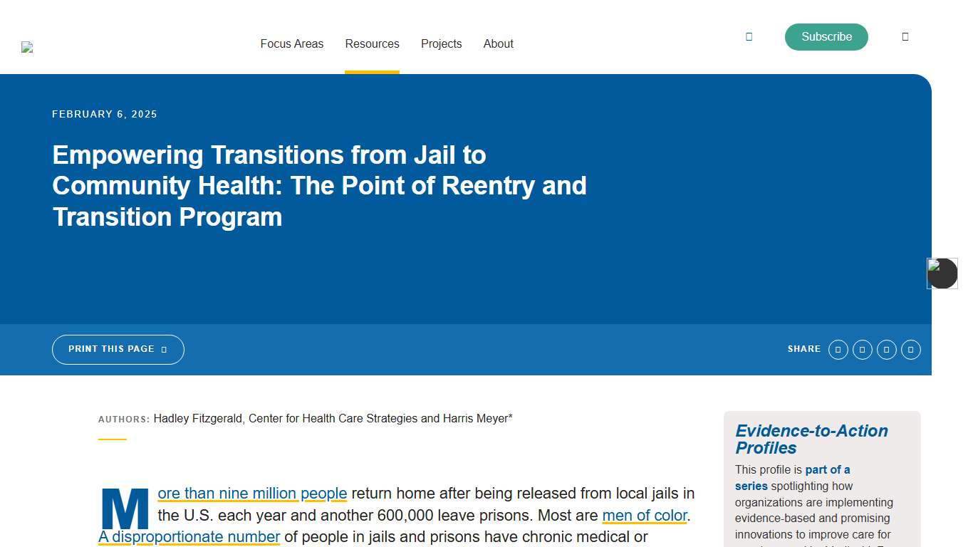 Empowering Transitions from Jail to Community Health: The Point of Reentry and Transition Program - CHCS Blog